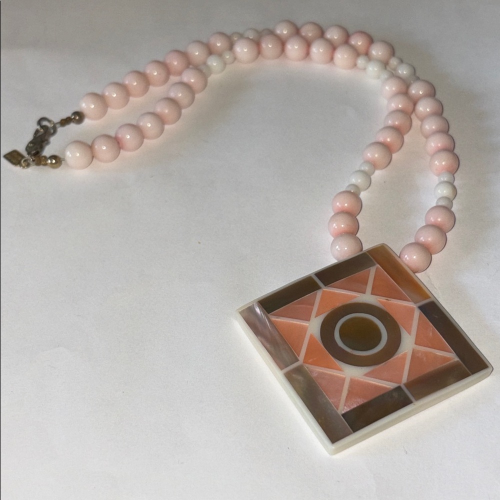 Vintage Karla Jordan MOP and Pink Stone Necklace